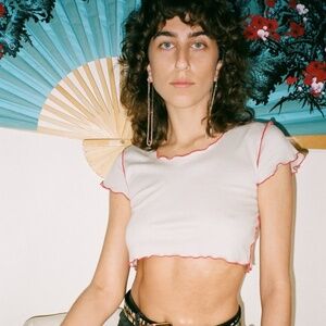 Maryam Nassir Zadeh Crop Top Baby Blue Red Contrast Ruffle Hem Size 6 MNZ